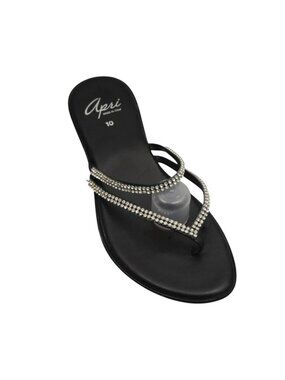 Apri Black Rhinestone Embellished Sandals Womens 10 Italian Slip On Flip Flops